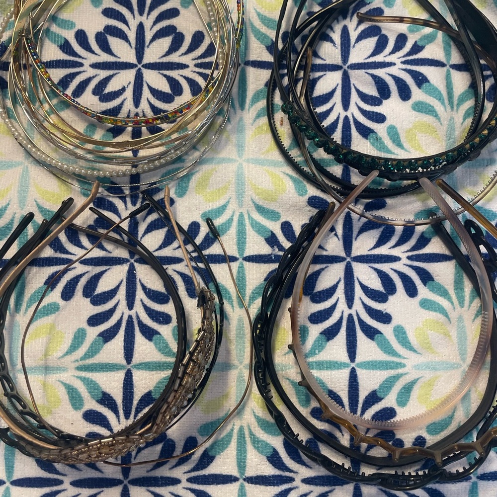 25 Mixed Metal and Black Headband Set - Gold, Silver, Black